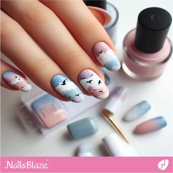 Birds in the Sky Watercolor Nails | Paint Nail Art - NB2235